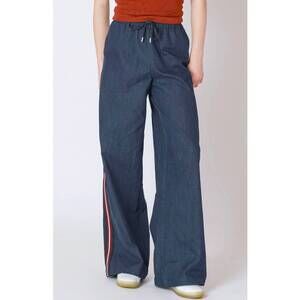 NEW DEX CLOTHING side stripe wide leg jeans in dark indigo denim